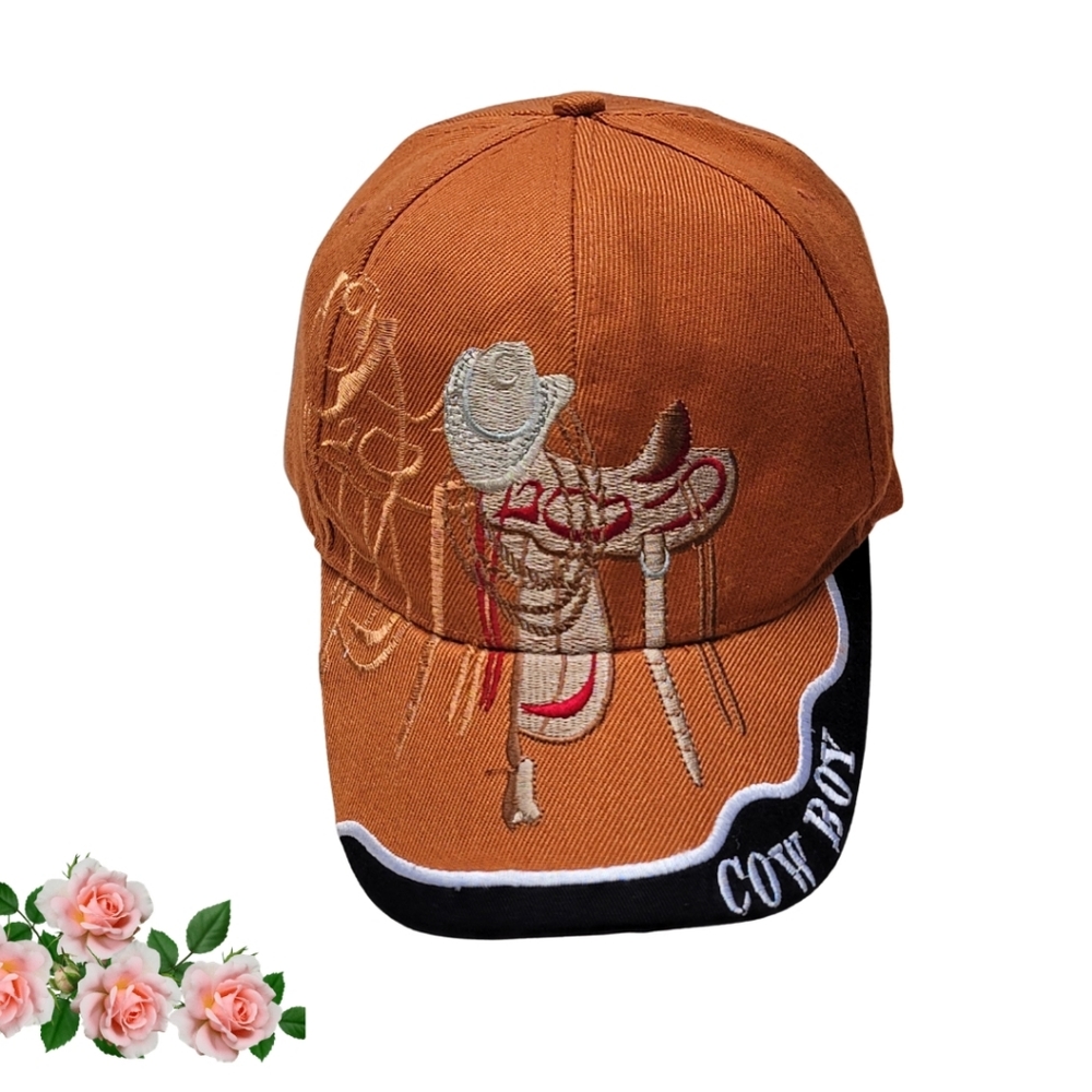 Acezone Rusty Orange Cowboy Rodeo Cap, Hat. Embroidered Design Adjustabl Sizing - Picture 1 of 10